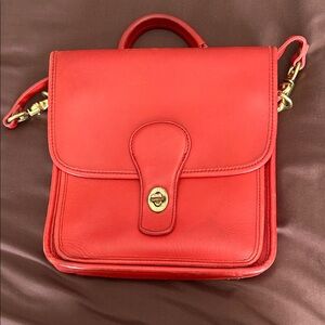 Red Coach Leather Crossbody Bag with Gold Accents
